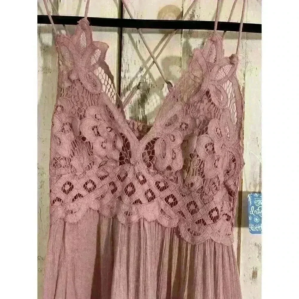 NWT Free People Intimately Collection Women Adela‎ Slip Rose Lace Dress XS